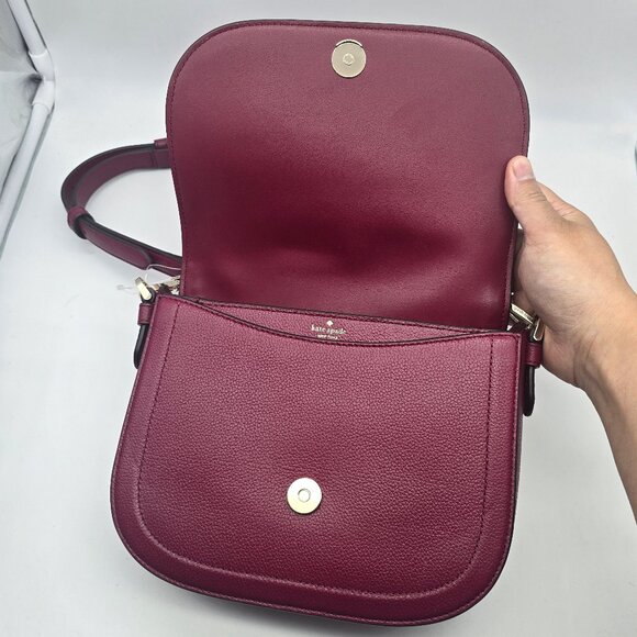 Kate Spade Blake Pebbled Leather Saddle Bag WKR00560 Cranberry - Picture 3 of 11